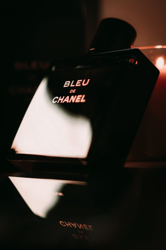 Close-up of a sleek perfume bottle exuding luxury.
